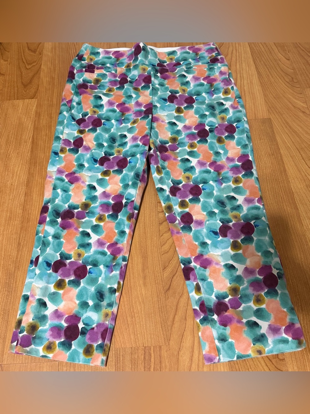 Soft Surroundings Petite Medium Superla Stretch Crop Pants Watercolor Dot